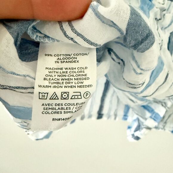 LOFT Sweetheart Neck Cotton Blend Top in Blue Multi Stripe - Size XL - Picture 7 of 7